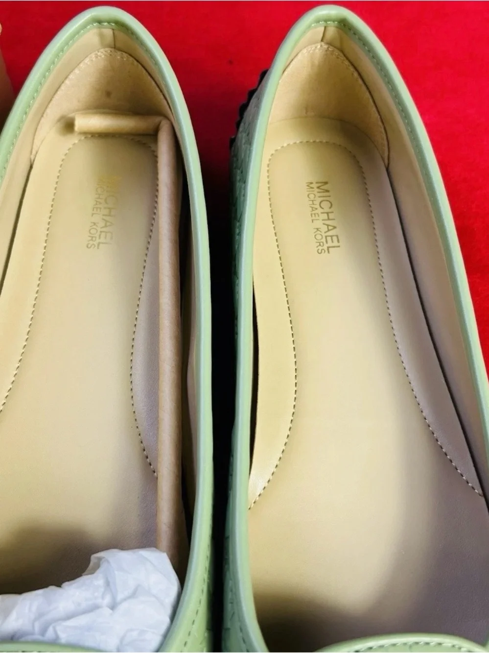 Michael Kors Light Green Quilted MK Logo Loafers